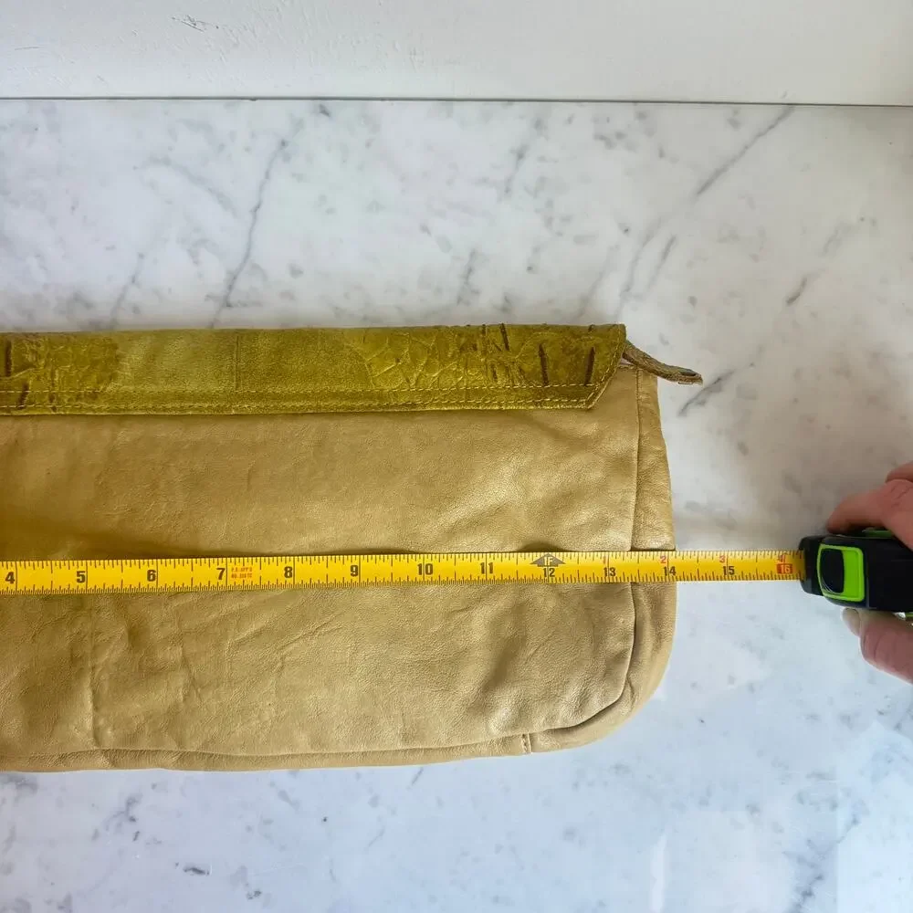 L.A.M.B. Embossed Leather Suede Clutch Bag Yellow Tan Lime Green Y2K
